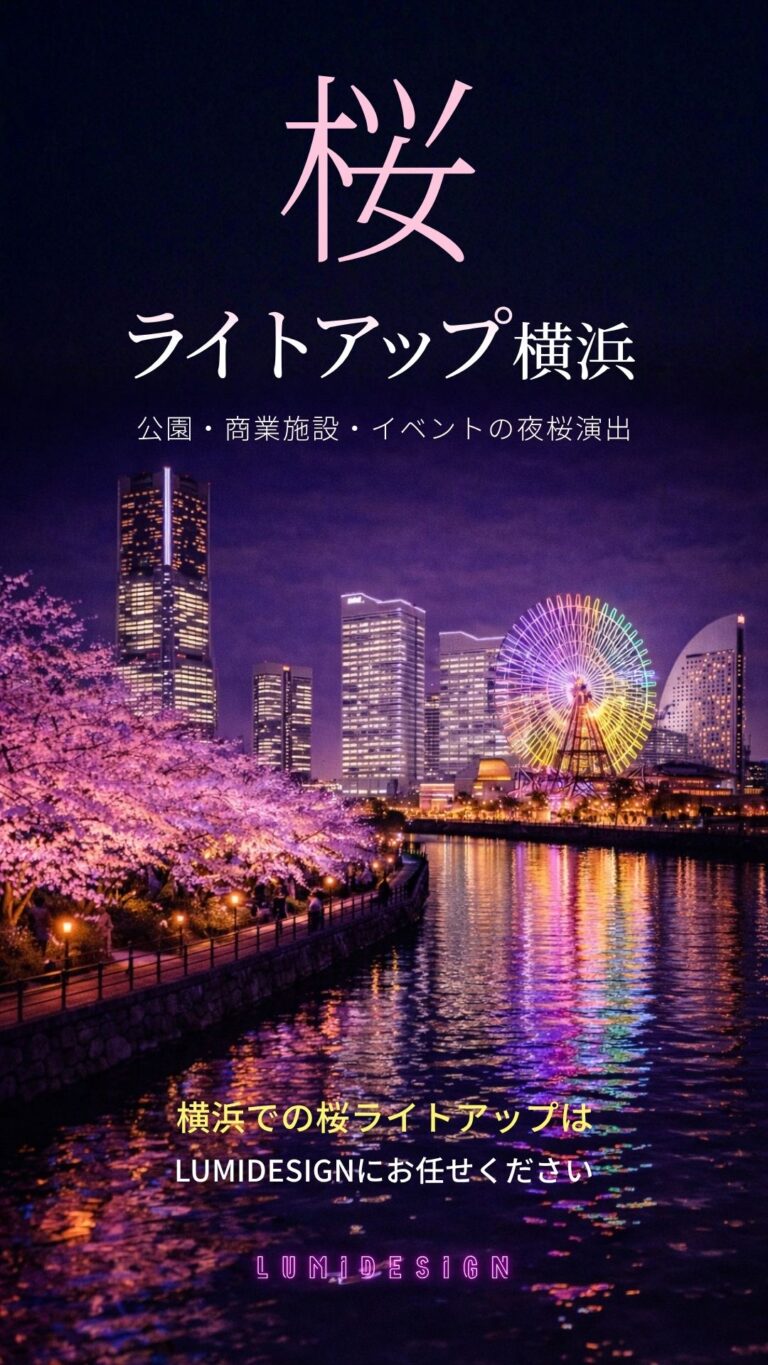 横浜の桜ライトアップ夜景イメージ みなとみらいと水辺の夜桜ファーストビュー