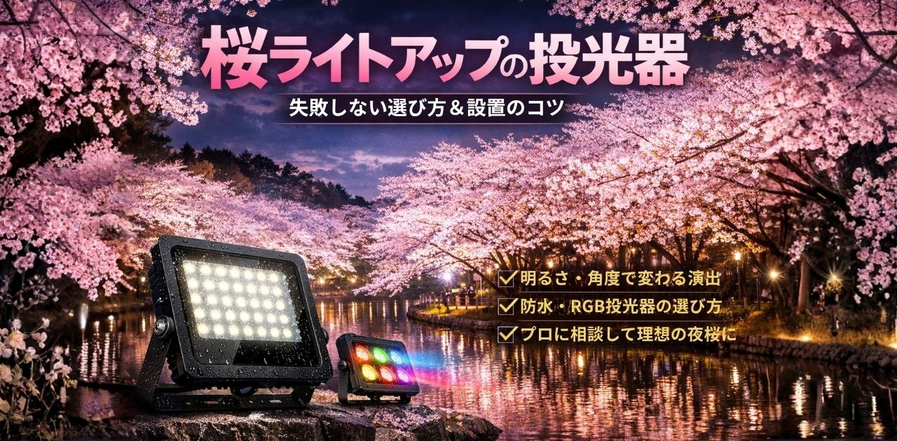 桜ライトアップの投光器｜明るさや設置方法のコツを解説する夜桜のPC用FV画像