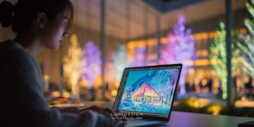 イルミネーションデザイン仕事協力会社募集新宿区_パソコンイルミネーションイメージパース作成