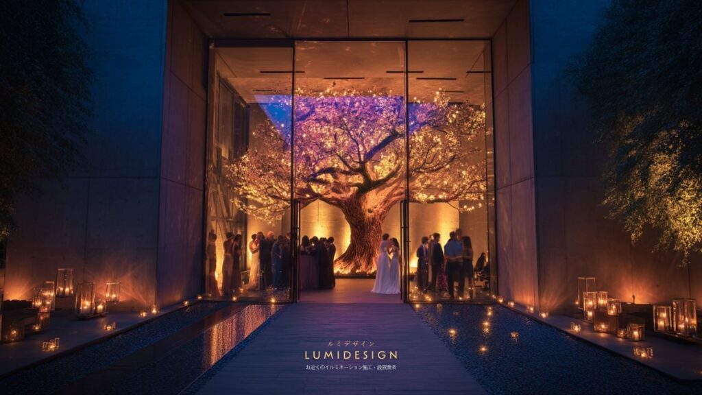 イルミネーションレンタル施工業者_屋内ツリー設置ブライダル演出