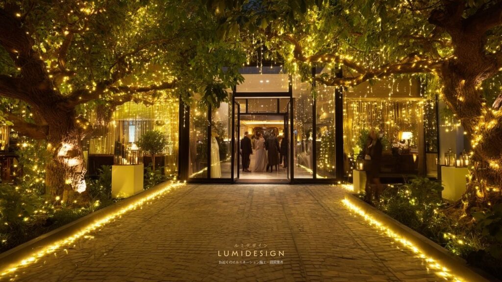 イルミネーションレンタル施工業者_結婚式場ガーデンライトアップ