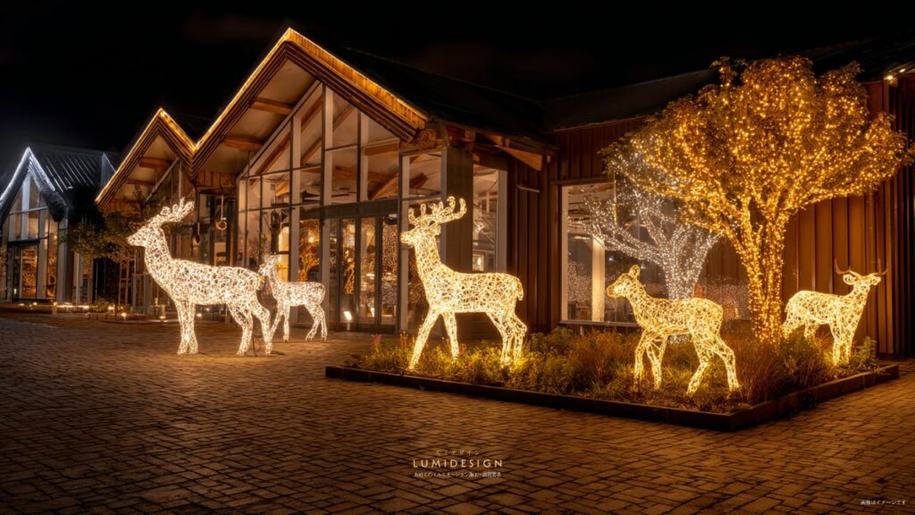 イルミネーション施工・設置業者の導入事例_店舗動物イルミネーション鹿