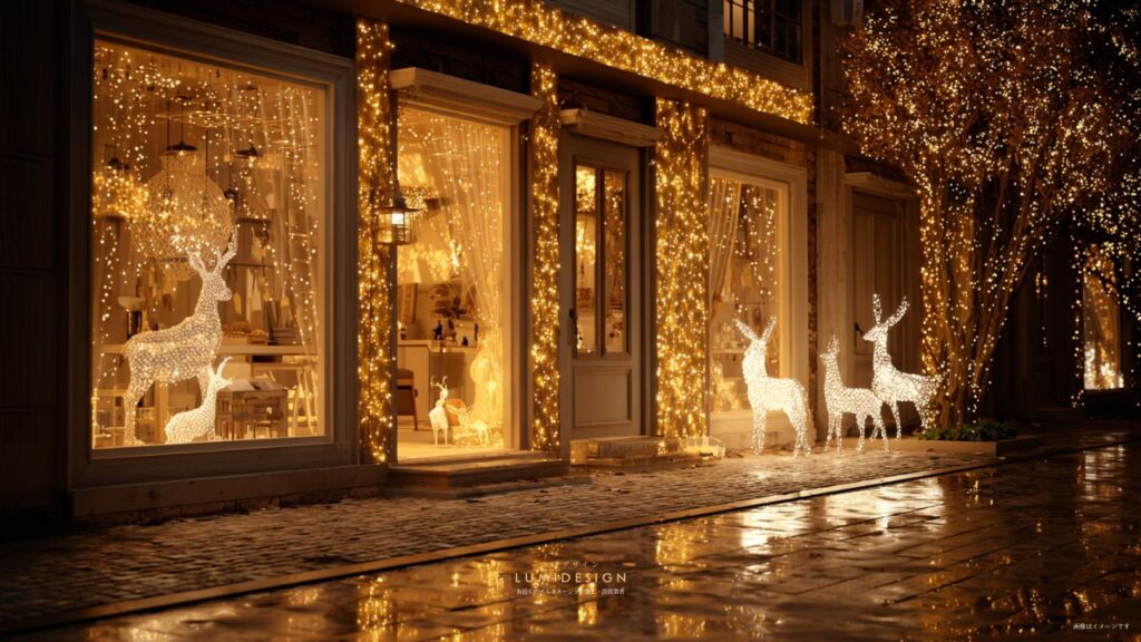 イルミネーション施工・設置業者の導入事例_路面店動物イルミネーション鹿