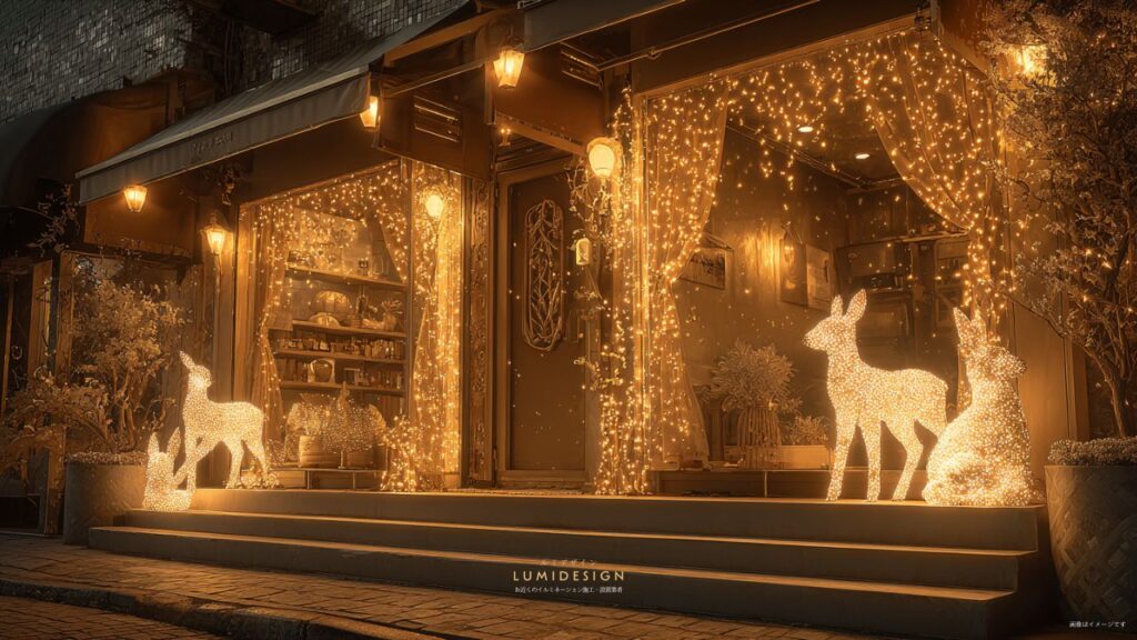 イルミネーション施工・設置業者の導入事例_雑貨店動物イルミネーション鹿