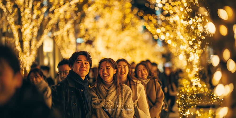 東京イルミネーション施工設置業者_街路樹イルミネーション観光客