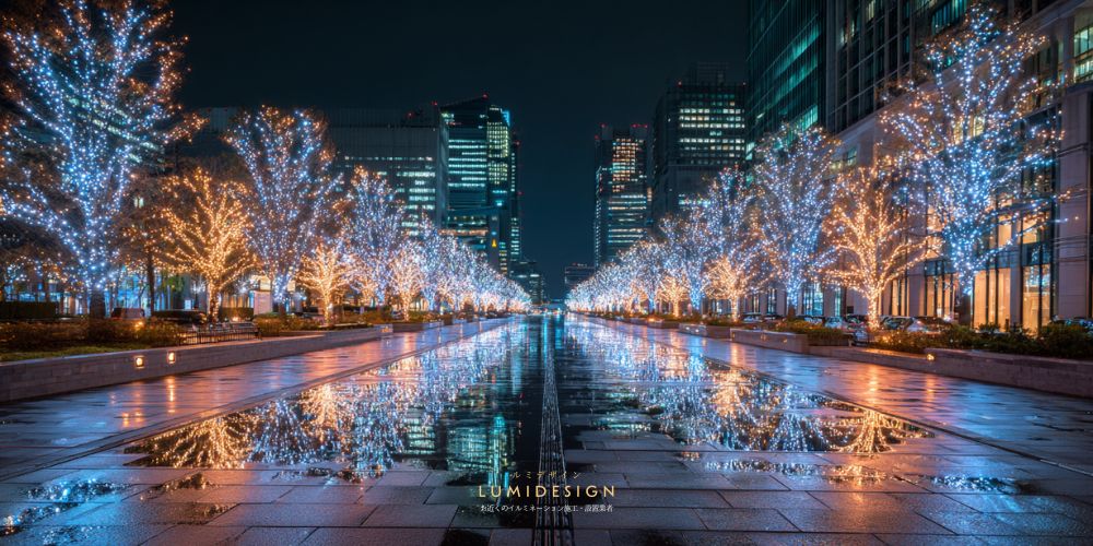 東京イルミネーション施工設置業者_街路樹幻想的青イルミ