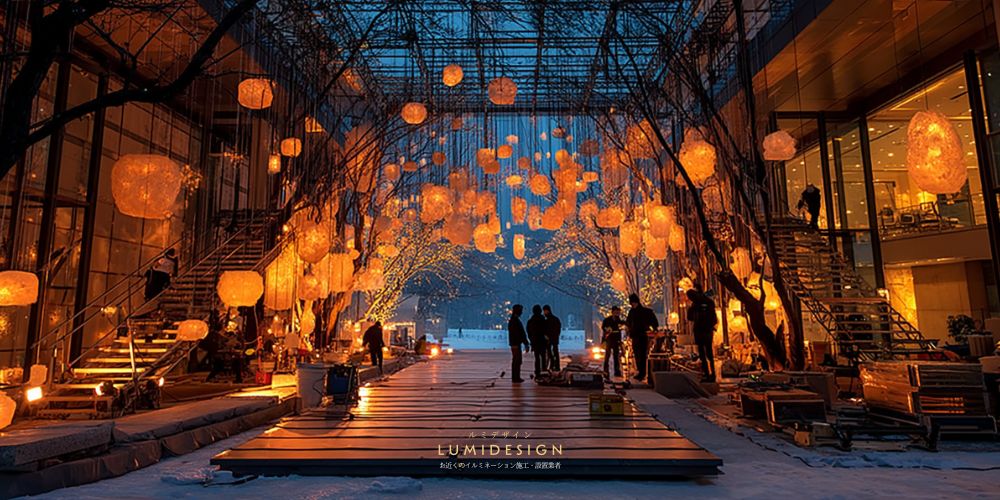 盛岡市イルミネーション施工設置業者_イルミネーション工事風景