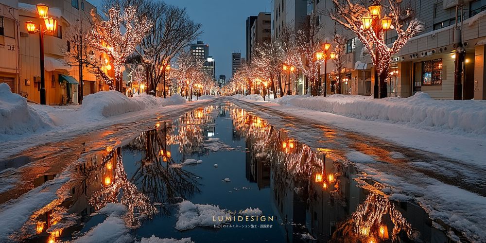 秋田市イルミネーション設置工事 風景