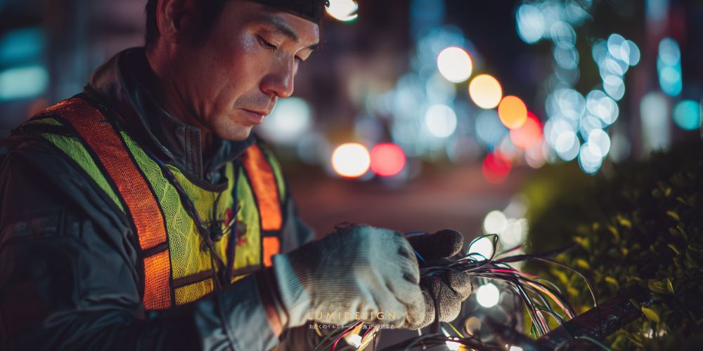 那覇市イルミネーション施工設置業者_職人作業